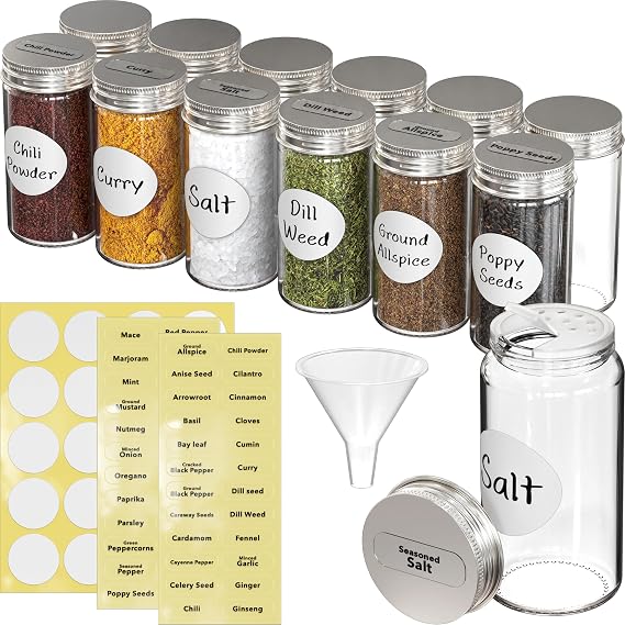 Simple Houseware Spice Jars 3-oz Round Glass Bottles, 12 Pack