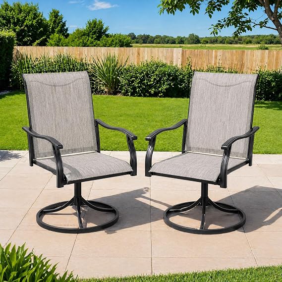 Outdoor Swivel Dining Chairs Set of 2, Textilene Patio Swivel Chair All Weather Outdoor Dining Chairs 360 Degree Rotating Metal Patio Rocking Chair for Lawn, Porch, Garden, Backyard, Poolside