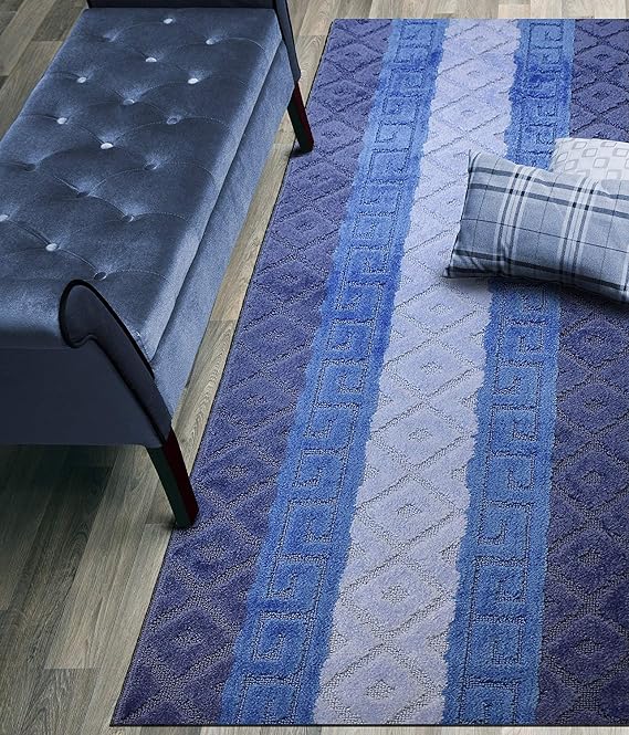 6 Ft Blue Hallway Runner Rug, Custom Size, Non Slip Washable, Pet Friendly