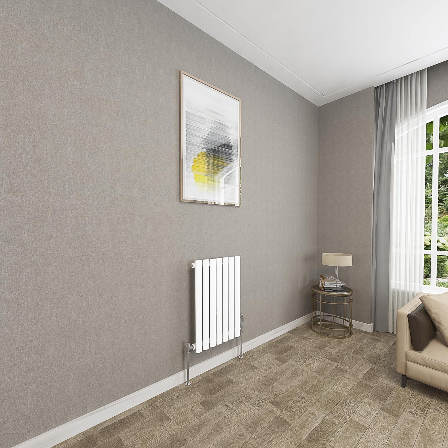 Sky bathroom | 600x413mm - Modern White Horizontal Single Panel Oval Column Radiator Central Heating Designer Radiator