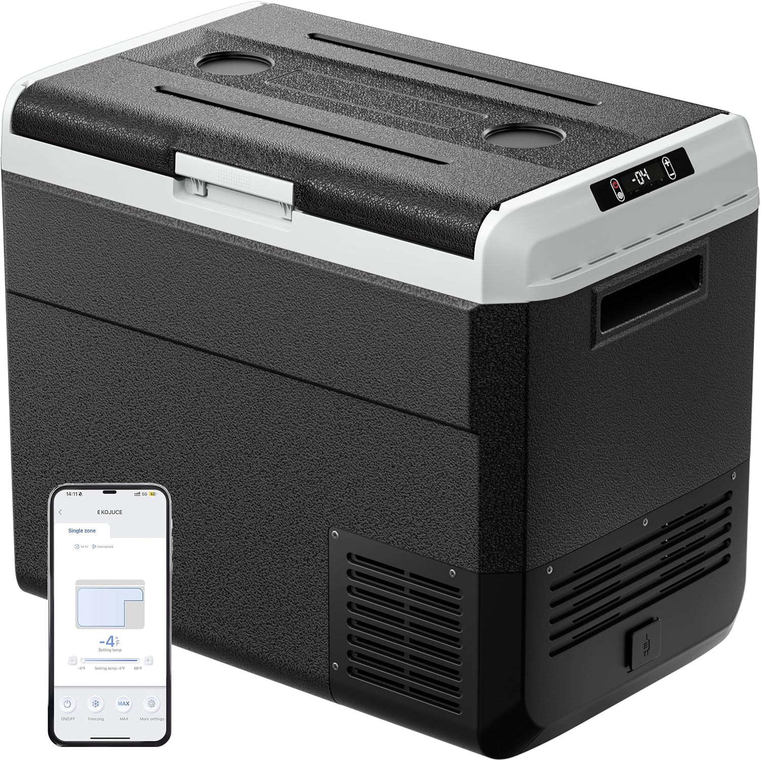 Electric Fridge 12 Volt, 58 Quarters 55L, Portable Cooling App Control, 12V Refrigerator, 15.6°F Refrigerator, Car Fridge with Basket
