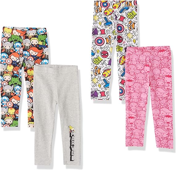 Amazon Essentials Disney | Marvel | Star Wars | Frozen | Princess Girls and Toddlers' Cotton Stretch Leggings, Multipacks