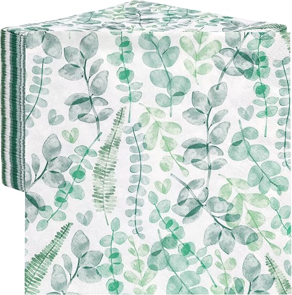 Table Kind 100 x Soft Paper Green Napkins | 2ply 33cm | Disposable Eucalyptus Party Wedding Serviettes Patterned Napkins for Everyday Use - Eco Friendly - Home Compostable - Recyclable -Made in EU