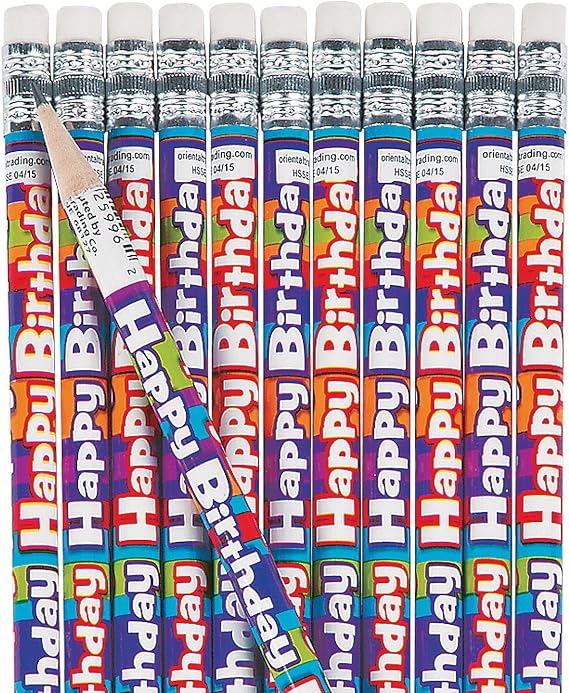 Fun Express Happy Birthday Pencils - Bulk set of 24 for Teachers and Students - Classroom Supplies, Rewards, Handouts and Party Favors