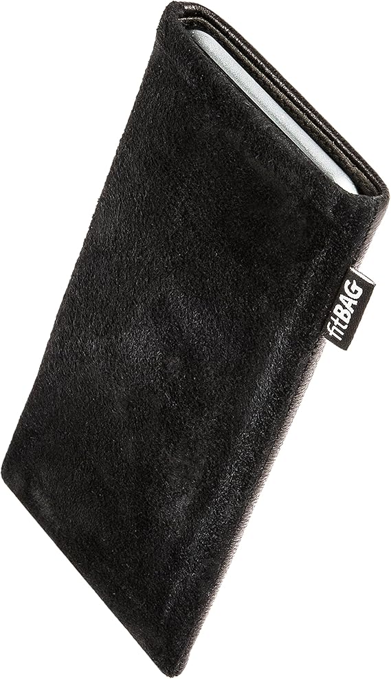 fitBAG Fusion Black/Black Custom Tailored Sleeve for Sony Ericsson W880 W880i. Nappa/Suede Leather Mix Pouch with Integrated Microfibre Lining for Display Cleaning