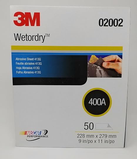 3M Wetordry Abrasive Sheet 413Q, 02002, 9 in x 11 in, 400A, 50 Sheets Per Box
