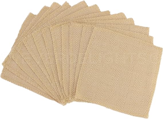 CleverDelights 6 Inch Herringbone-Weave Burlap Squares - 12 Pack - Natural Color - Finished Edges - 6" x 6" Jute Cotton Blend Burlap Fabric