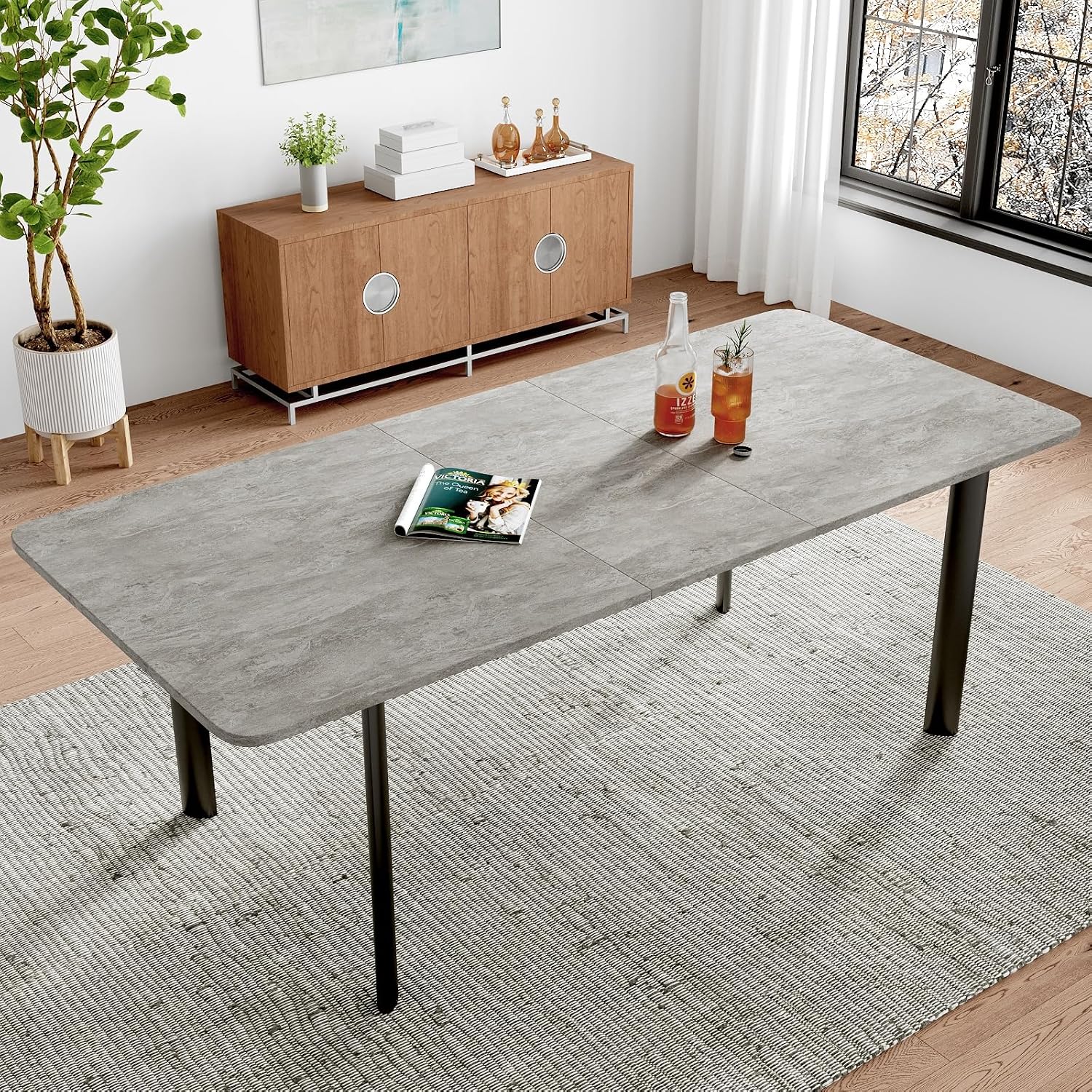 JIEXI Dining Table with 4-8 Chairs Set, Extendable Dining Set, Modern, Stylish MDF Panels, Dining Table for the Living Room (160-200cm grey table)