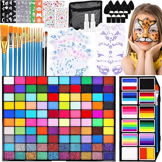 Face Painting Kit for Kids,100&18 Colors Professional Face Paint Makeup Kit