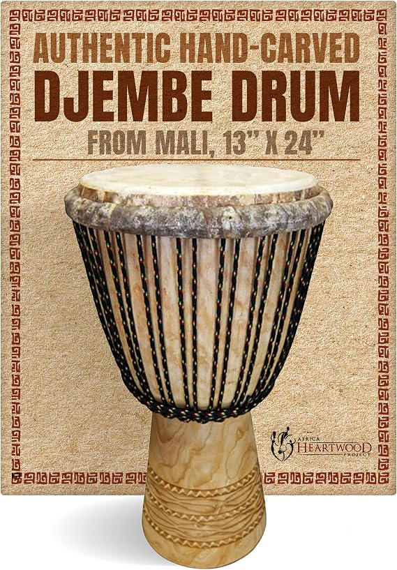 Africa Heartwood Project Paragon Heartwood Professional Grade Djembe Drum from Mali - 13"x24" Percussion Instrument, Melina Wood, Lightweight African Drum, Custom Tuned and Ready to Play