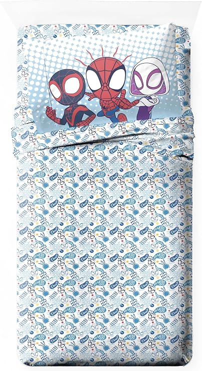 Jay Franco Kids Sheet Set with Fitted, Flat Sheets & Pillow Cover - Ultra-Soft Bedding with Pillowcase for Room Decor, Multi - Spidey & Friends, 3 Piece Twin