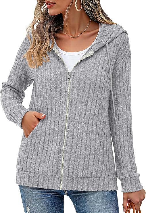 VIISHOW Womens Fall Lightweight Zip Up Hoodies Sweatshirts Comfy Loose Long Sleeve Sweatshirt Solid Color Jacket with Pockets