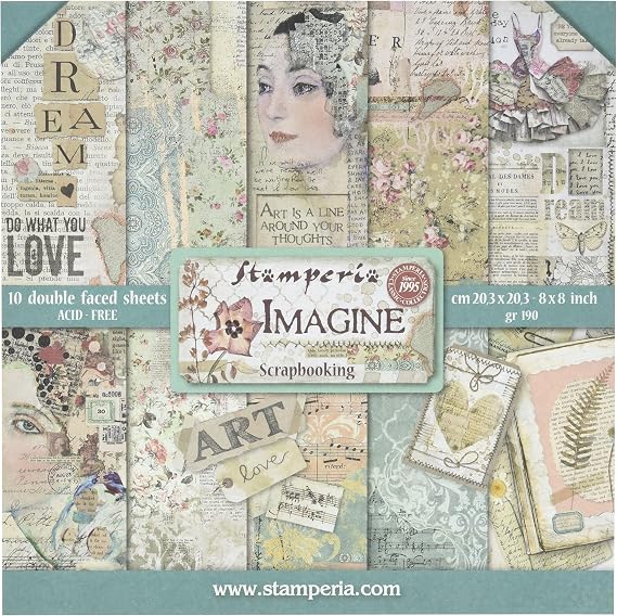 STAMPERIA INTERNATIONAL, KFT PAPER PAD 8X8 10PK IMAGINE, 20.3 x 20.3 (8" x 8"), Multicoloured