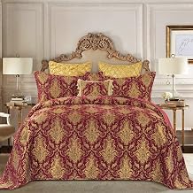 Loom and Mill Luxury Quilt Set 3 Piece, Classic Damask Quilted Bedspread King Size with 2 Shams, Soft Lightweight Jacquard Bedding Coverlet Set for Christmas All Season (Red, King)