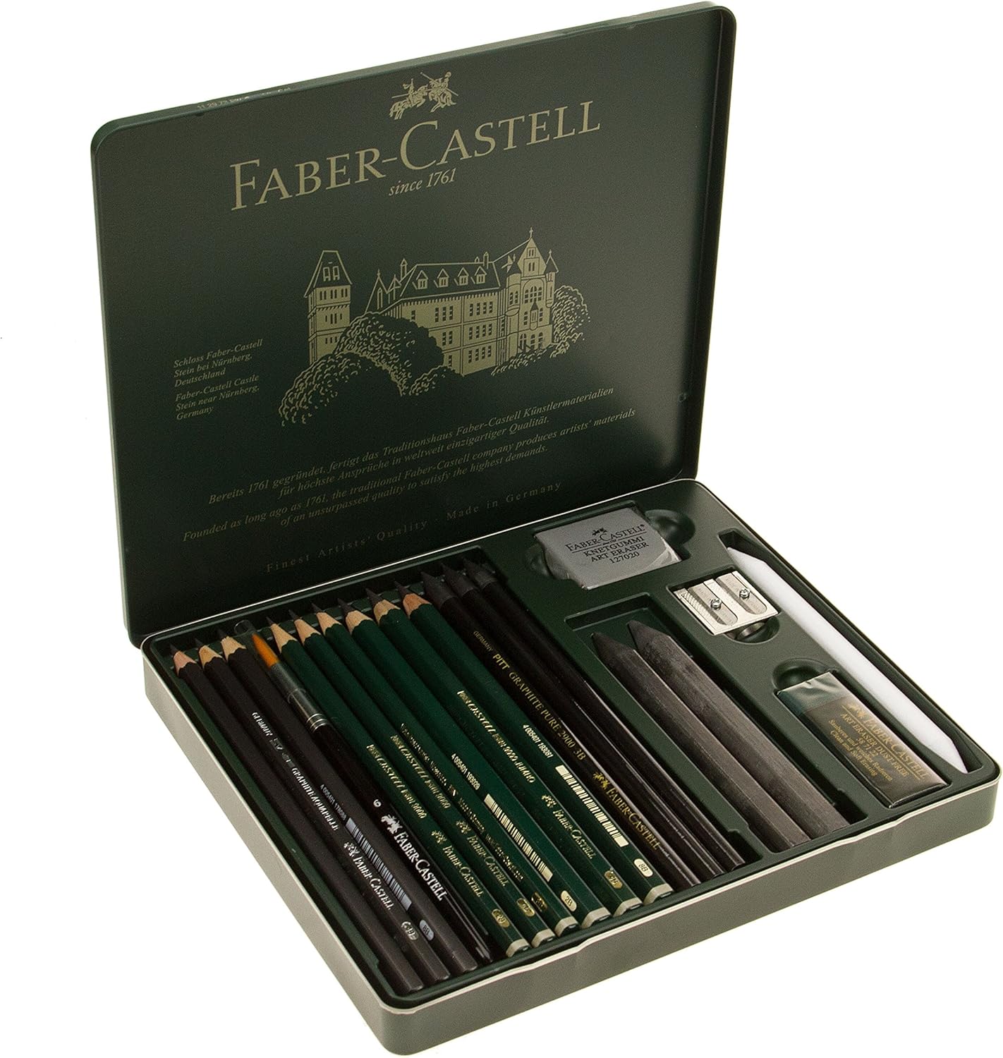 Faber-Castell Pitt Graphite Art Set, Black, 19 Pieces, With Charcoal Pencil and Accessories, For Shading and Sketching