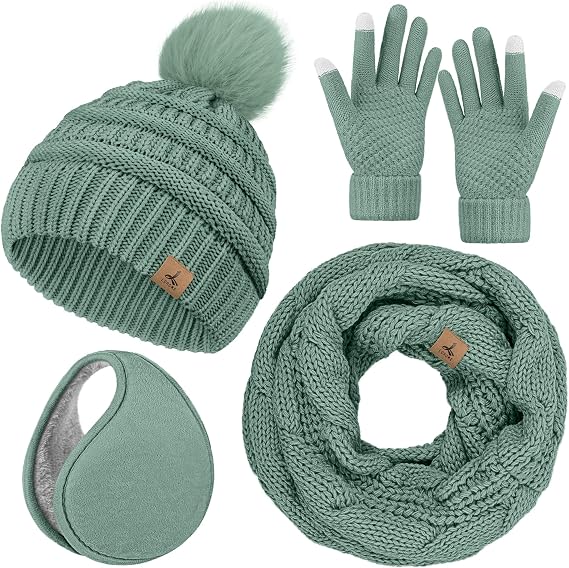 LOROME Winter Beanie Hat Scarf Gloves Set with Ear Muffs Warmer for Women