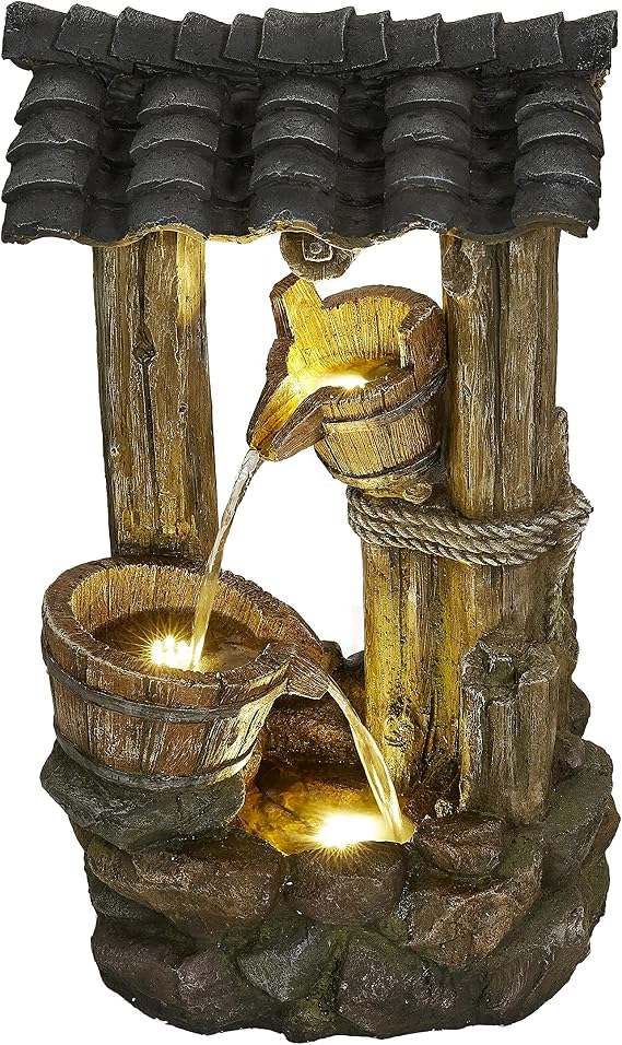 Floor Water Fountain,Waterfall Decorative Tiered Outdoor Water Fountain with LED Light for Indoor Outdoor Home Yard Garden Lawn Decor