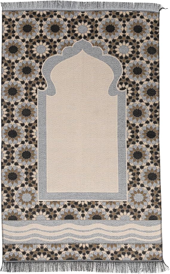 Modefa Turkish Travel Prayer Mat - Muslim Prayer Rug - Thin Woven Cotton Traditional Janamaz Sejjadah for Men Women - Prayer Matt Islam Praying Mat Stargazer (Black)