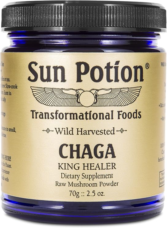 Chaga Mushroom Powder 70g Jar by Sun Potion - Wild Harvested, Organic, Raw Extract Superfood - Antioxidant Rich, Natural Immune Support, Detoxify The Body