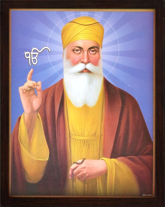 SANVIKA Handicraftstore Gurunanak Dev Ji with Ek Onkar symbol, A picture Poster Painting with unbreakable acrylic glass framing for Home Decor and auspicious purpose. (229-1)