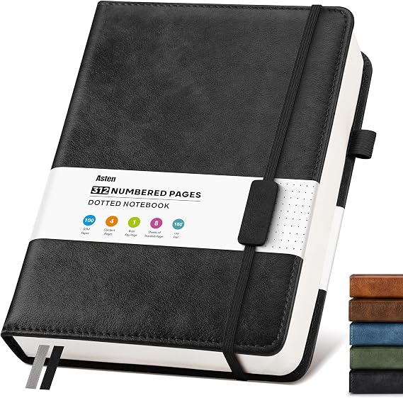 Bullet Dotted Journal Leather Notebook: A4 Dot Journal for Women Men, Black