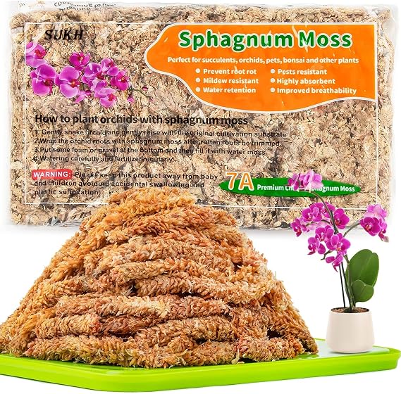 Sukh Sphagnum Moss for Plants - 3 OZ Long-Fiber Orchid Moss for Repotting