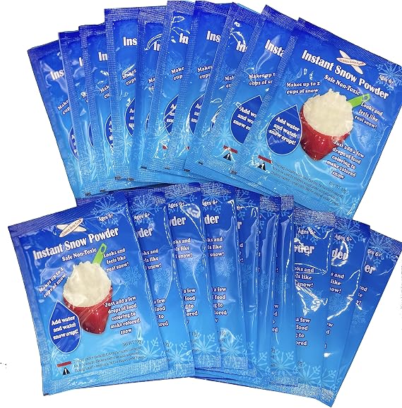 Science Gone Fun Instant Snow Powder - 20 Individual Packs, Makes 40+ Cups of Artificial Snow, Add Water to Create Fluffy Sensory Fake Snow, Ideal for Slime, Holiday Displays, and Science Experiments