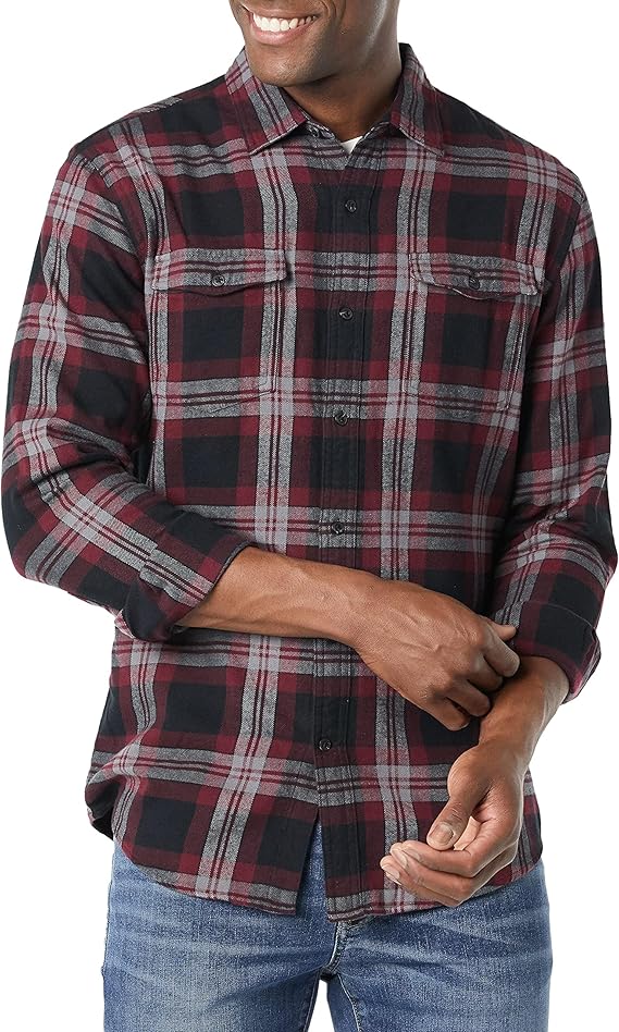 Amazon Essentials Men's Slim-Fit Flannel Long-Sleeve Shirt, Two-Pocket, Plaid