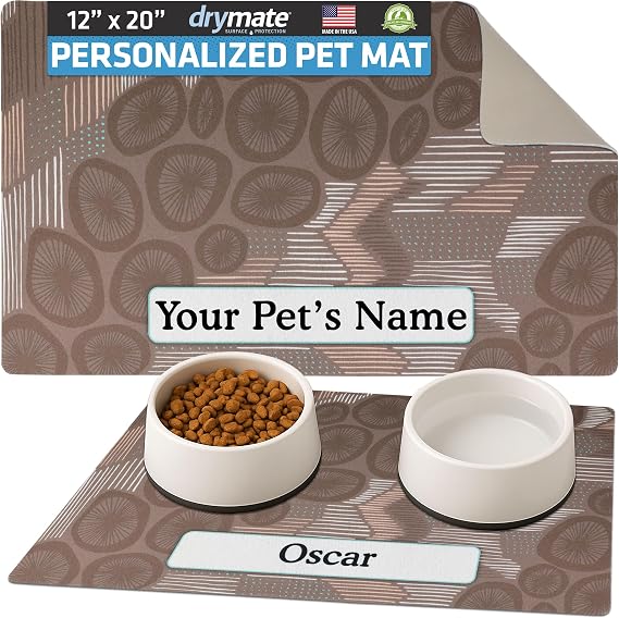 Drymate Personalized Pet Bowl Placemat Dog Cat Food Mats 12x20 Abstract