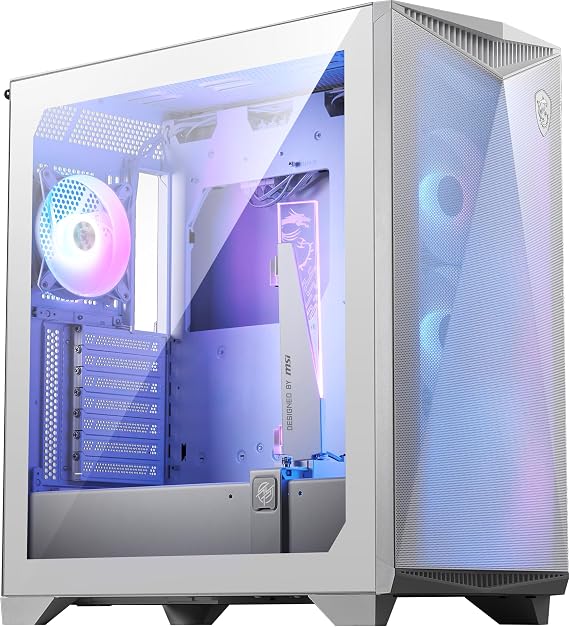 MSI MPG GUNGNIR 300R Airflow White - Premium Mid-Tower Gaming PC Case - Tempered Glass Side Panel - ARGB 120mm Fans - Liquid Cooling Support up to 360mm Radiator - White Color Case
