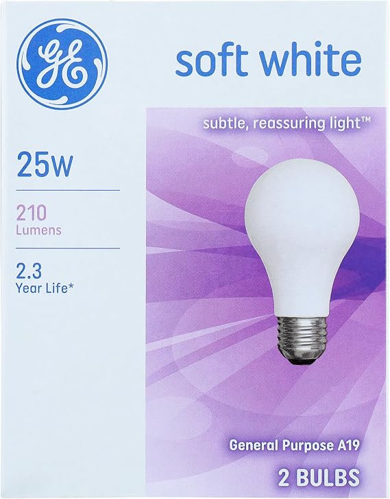 GE Lighting Ge Soft White Light Bulbs 25 W 210 Lumens A19 Med Base 4-1/4 In. Pack / 2