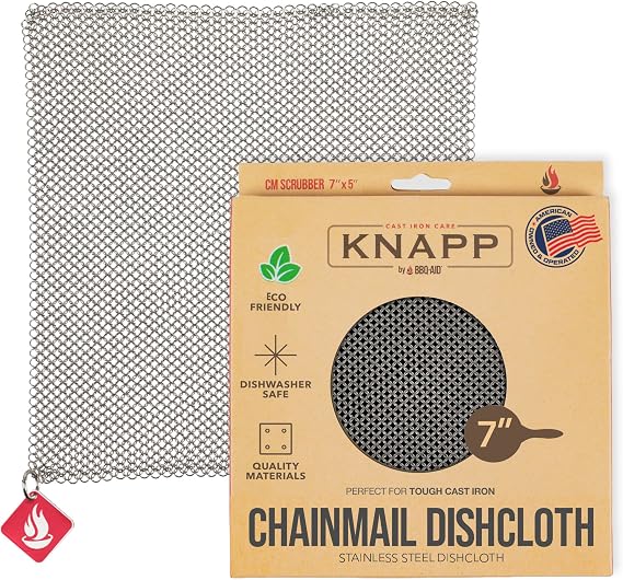 Knapp Made Chainmail Dishcloth 7x5 - Replace Your Dirty Sponge - All Purpose Kitchenware, Pots & Pans Cleaner - Lasts a Lifetime