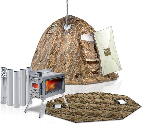 RBM Outdoors Double-Layer Hot Tent with Stove Jack, 4 Season Shelter | Fast Umbrella Setup, Double Wall Winter Camping Tents, Extreme Cold Weather, Ice Fishing, Hunting, Expedition & Basecamp