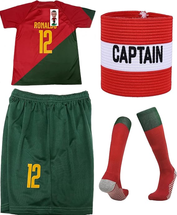 Portugal Ronaldo Kids Soccer Jersey Set - 10-12 Years, Red