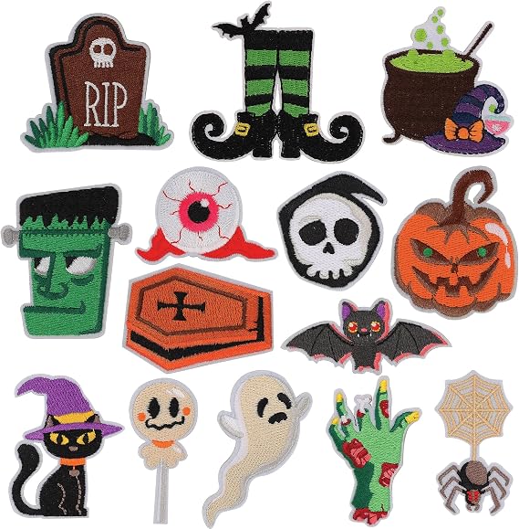 14 PCS Halloween Embroidered Iron On Patches Appliques for Clothing