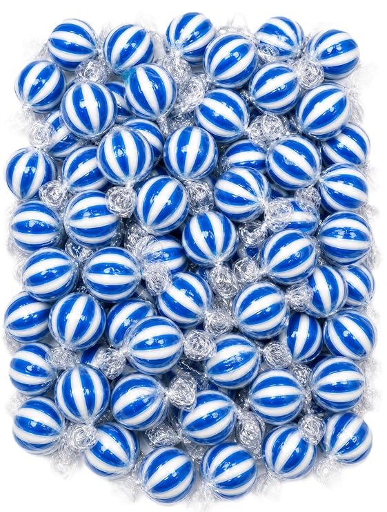 Jumbo Blue Raspberry Striped Candy Balls 1 lb Sweet Hard Wrapped Suckers