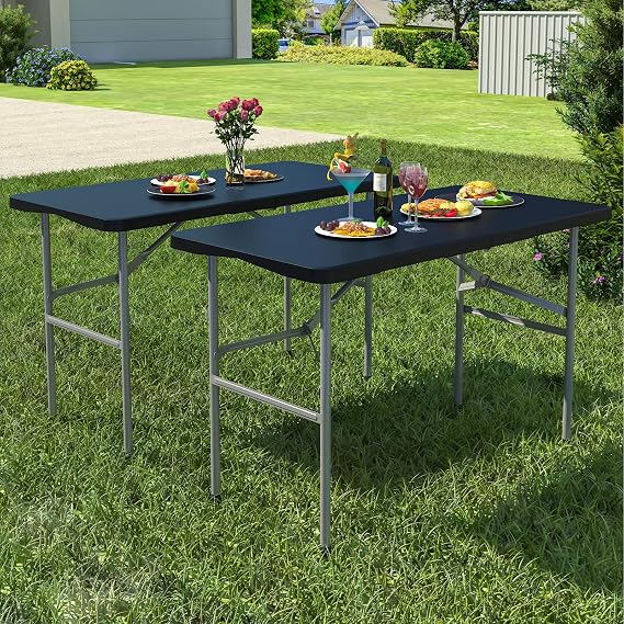 2 Pack Foldable Table 4ft for Camping Party Picnic, School, Black