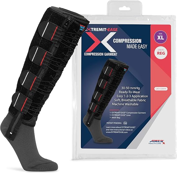 Compression Garment Extra-Breathable 30-50 mmHg Lower Leg Compression Wrap | Ideal for Mild to Moderate Lymphedema Swelling, Venous Insufficiency & Post-Op Edema (XL, Regular, Black)