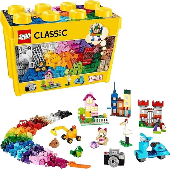 LEGO Classic Large Creative Brick Storage Box Set, Building Toys for 4 Plus Year Old Boys & Girls, Creative Construction Kit with Windows, Doors, Wheels and a Green Baseplate, Gift for Kids 10698