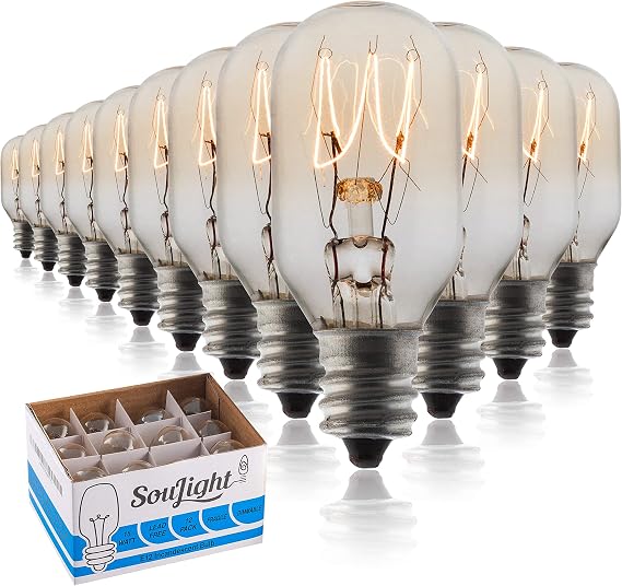 SouLight Salt Lamp Bulb -15 Watt Replacement Bulbs for Himalayan Salt Lamp & Baskets, Scentsy Plug-in & Wax Warmers, Night Lights. T20 E12 Socket with Candelabra Base, Clear, 12 Pack