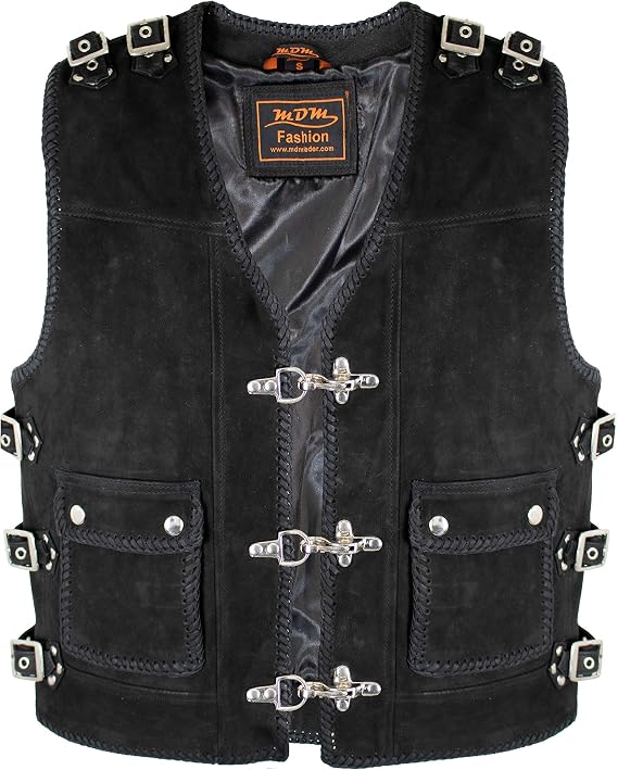 MDM Motorcycle leather vest in black suede