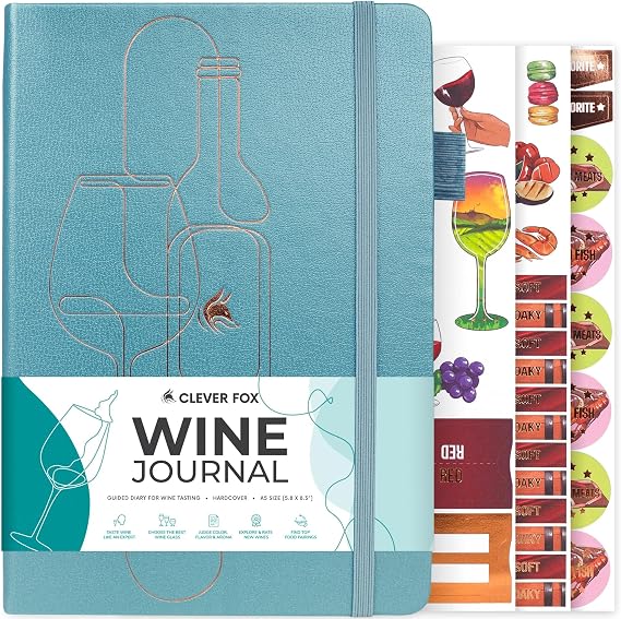 Clever Fox Wine Journal, Tasting & Inventory Log Book, Aquamarine