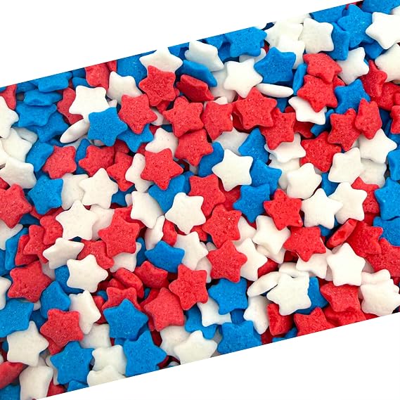 Red White and Blue Sprinkles, Patriotic Stars Sprinkles, 6 Oz Bag | Decorative Topping for Cupcakes, Ice Cream, Cakes, Cookies