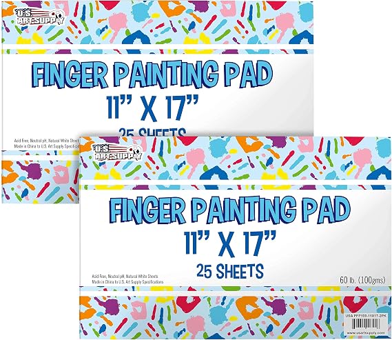 U.S. Art Supply 11 x 17" Large Finger Painting Pad (2 Pack, 25 Sheets Each) - 60lb (100gsm) Acid-Free Coated Sheets, Finger Paint Paper for Painting, Drawing, Crafts, Artwork