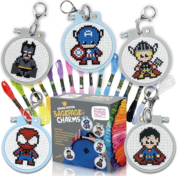 Superhero Cross Stitch Kit for Kids - 5 Stamped Beginner Projects
