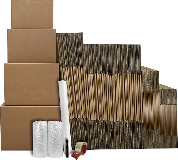 6-7 Room Moving Kits, Basic Moving Boxes Kit #6, Small, Medium, Large & X-Large, Bubble Roll, Packing Paper, Dispenser, Marker & Tape, Moving Boxes & Supplies
