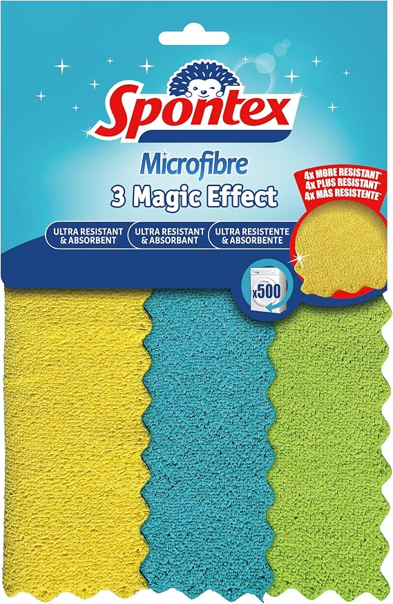 Spontex 3 Magic Effect Microfibre Cloths, 24.5 x 25cm Cleaning Cloths