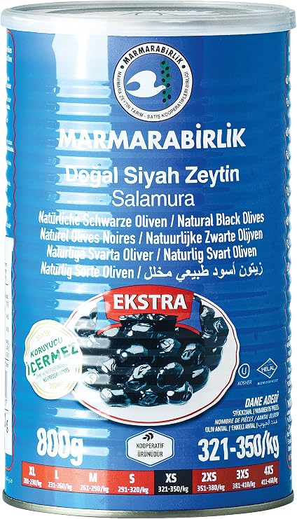 Marmarabirlik Doğal Siyah Zeytin Salamura, XS, 800g