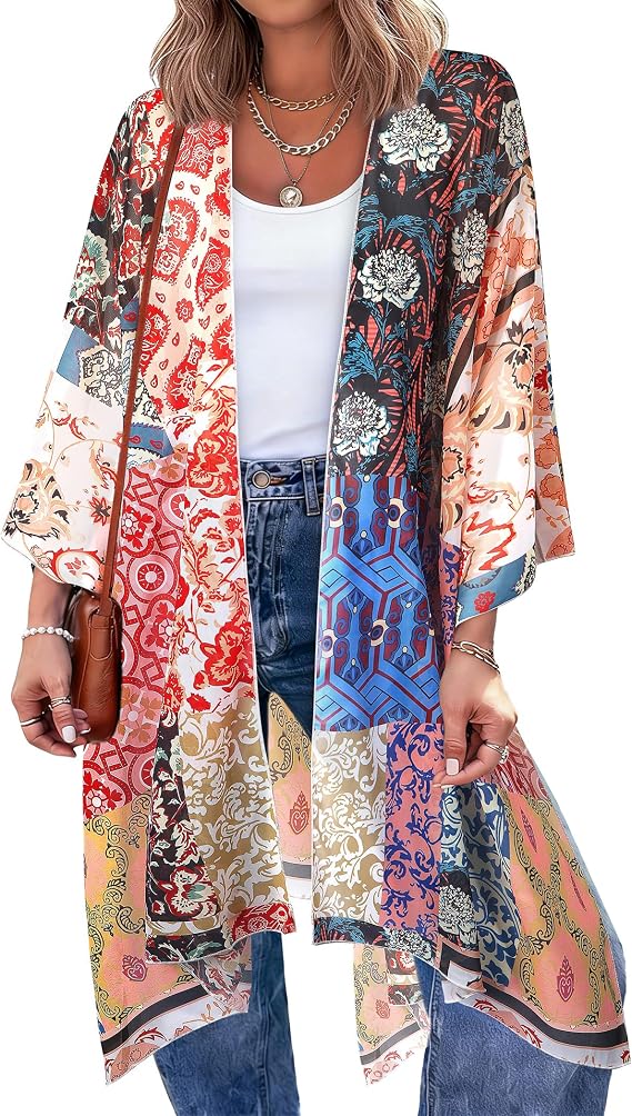 BB&KK Kimonos for Women Swimsuit Coverup Beach Bathing Suit Swimwear Cover Ups Long Loose Chiffon Cardigan Summer