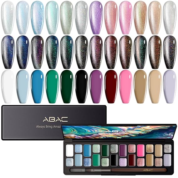 ABAC 24 Color Patting Gel Polish Palette,Cat Eye Gel Nail Polish Set,Solid Cream Ombre Gel for Aura Gradient Blooming Nail Art,Winter Magnetic Cat Eye